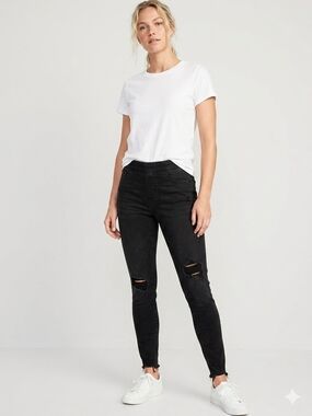 Old Navy Black Mid-Rise Ripped Skinny Pull On Jeans - Women